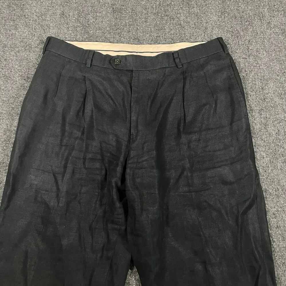 Brooks Brothers 100% Linen Baird McNutt Pleated Pants Men's 35x30 Black